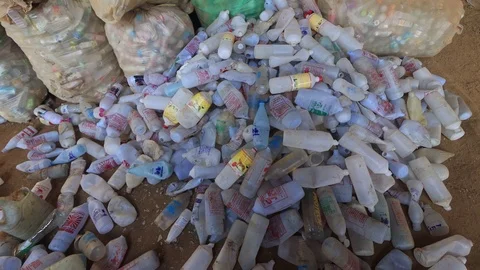 Plastic bottles piled up for recycling Stock Footage 123616880