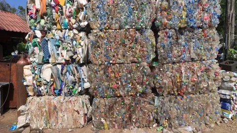 Plastic bottles piled up for recycling Stock Footage 123649457