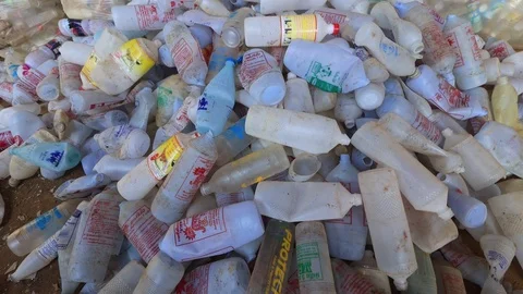 Plastic bottles piled up for recycling Stock Footage 123875231