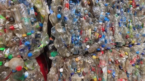 Plastic bottles piled up for recycling Stock Footage 124520040
