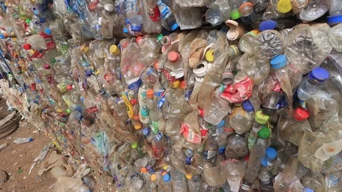 Plastic bottles piled up for recycling Stock Footage 124936078