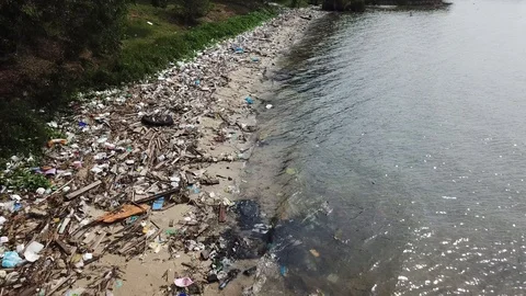 Plastic bottles pollute beach Vídeo Stock 91074530