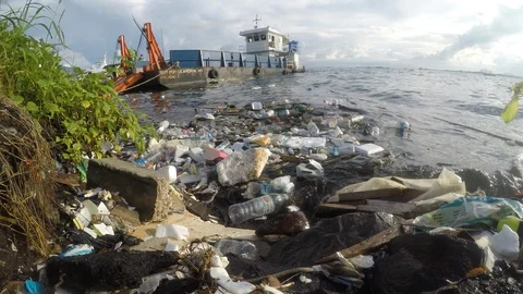 Plastic bottles pollute beach Stock-Footage 111807203