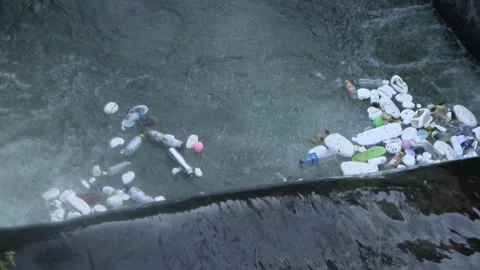 Plastic bottles pollute rivers Stock Footage 272747806