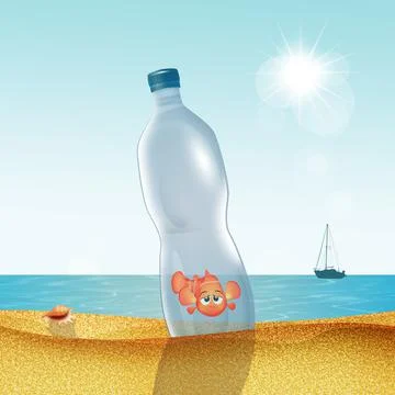 Plastic bottles pollute the seas Stock Illustration