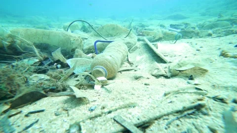 Plastic Bottles on the Sea Floor Stock Footage 143423266