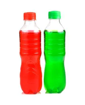 Plastic bottles of soft drinks on white background Stock Photos