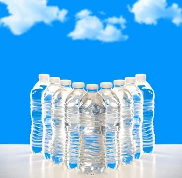 Plastic bottles of water lined up Stock Photos