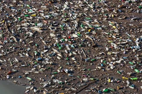 Plastic bottles in water Foto stock
