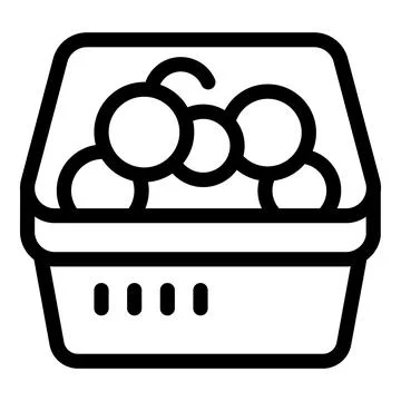 Plastic box containing round objects representing grapes icon Stock Illustration