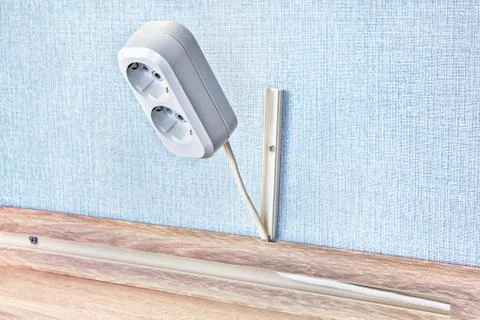 Plastic box for electrical wall socket. Stock Photos