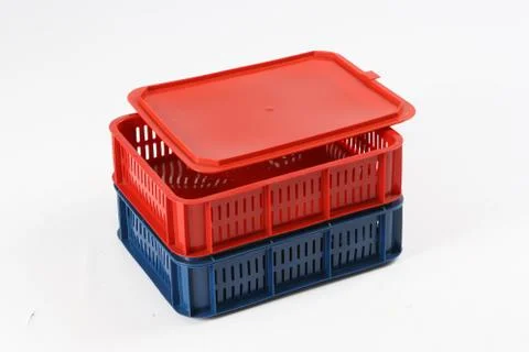 Plastic box with a lid, on a white background Stock Photos