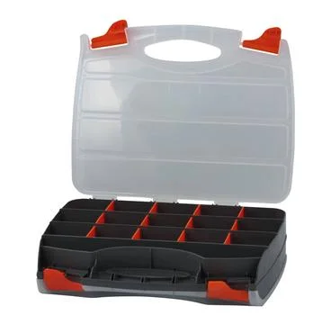 Plastic box for tools, nails and screws Plastic box for tools, nails and s... Stockfoto's