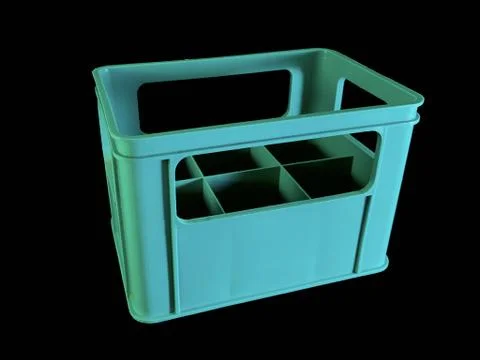 Plastic box for transporting bottles, on a black background. Turquoise contai Stock Photos