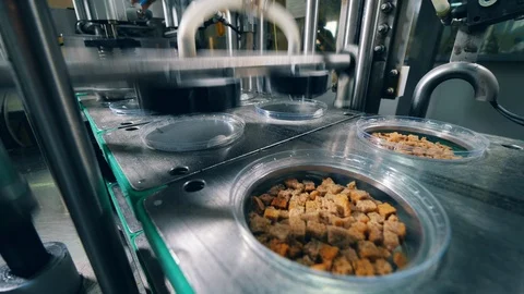 Plastic boxes with bread snacks are getting closed mechanically Stock Footage 115106138