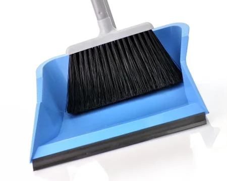 Plastic broom with dustpan Stock Photos