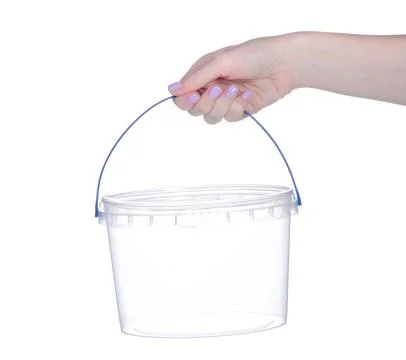 Plastic bucket container in hand Stock Photos