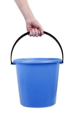 Plastic bucket in hand Stock Photos