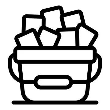 Plastic bucket holding ice cubes for cooling drinks and beverages Stock Illustration