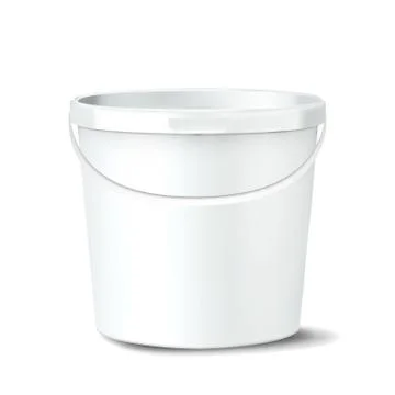 Plastic Bucket . White Claen Empty Blank. Classic Jar With Handle For Paint Illustration