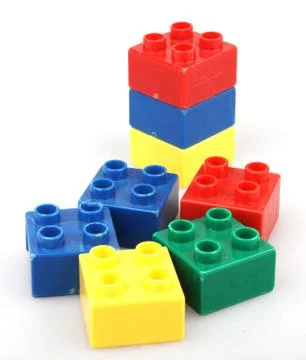 Plastic building blocks isolated on white background Fotos de archivo