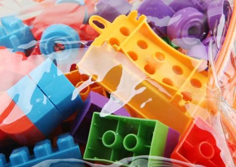 Plastic building blocks Foto stock