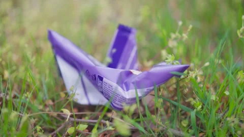 Plastic candy wrapper thrown into nature, environment pollution, Czechia Stock Footage 276582418