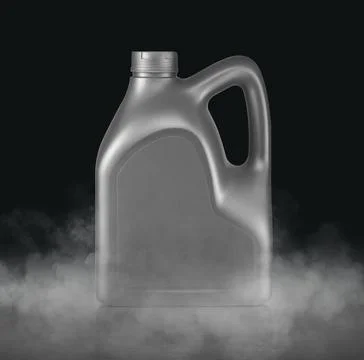 Plastic canister for machine oil with cold vapor an isolated dark studio ba.. Stock Photos