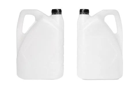 Plastic canister on white background, collage. View from different sides Photos