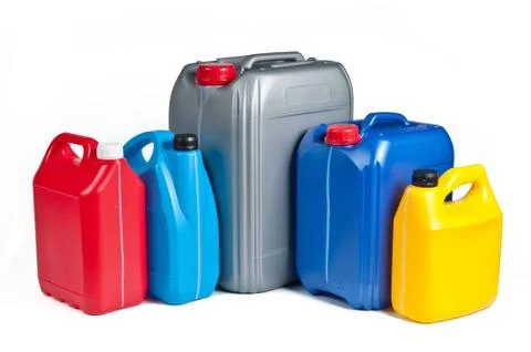 Plastic canisters for machine oil Stock Photos