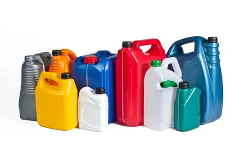 Plastic canisters for machine oil Stock Photos
