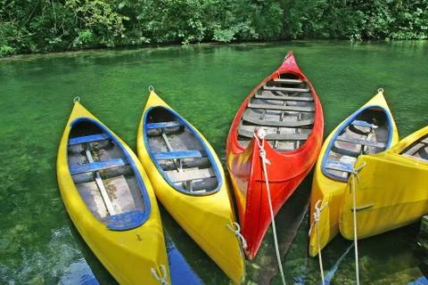 Plastic canoes Stock Photos