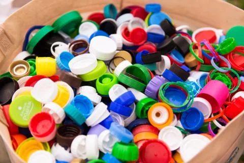 Plastic caps in a bag Stock Photos