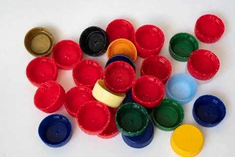 Plastic caps for different drinks Stock Photos