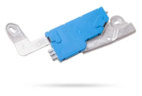 Plastic car engine control unit with metal elements on a white isolated bac.. Stock Photos