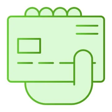 Plastic card in hand flat icon. Hand holding a credit card green icons in trendy Stock Illustration