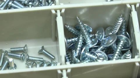 Plastic Case with Hardware Items Closeup. Dolly Motorized Shot.. 4K UltraHD, UHD Stockbeeldmateriaal 49174976