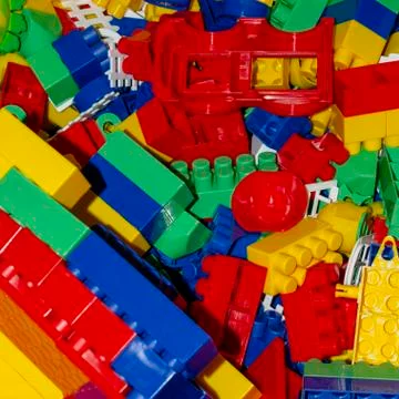 Plastic children's designer cubes, selective focus Stock Photos