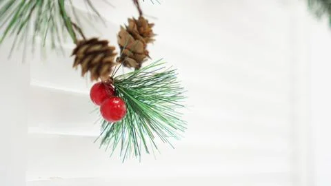 Plastic christmas decor white background. Empty space for your text Stock Photos