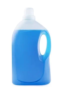 Plastic clean bottle full with blue detergent Stock Photos