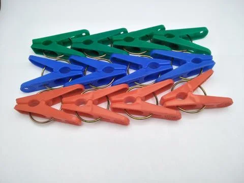 Plastic clothespins horizontal Stock Photos