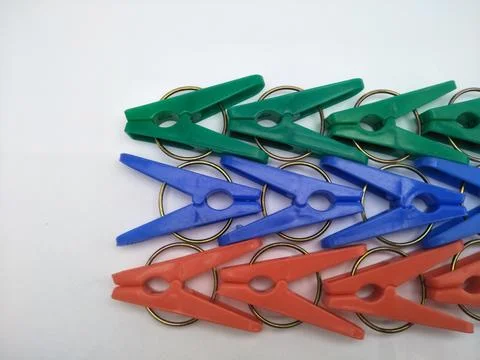 Plastic clothespins horizontal Stock Photos