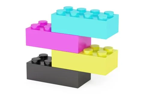 Plastic cmyk toy construction blocks, 3D rendering Stock Illustration