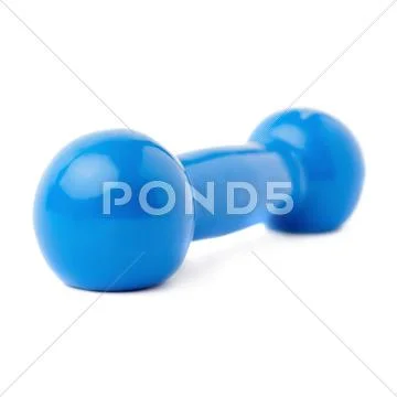 Plastic coated dumbell isolated over the white background Stock Photos