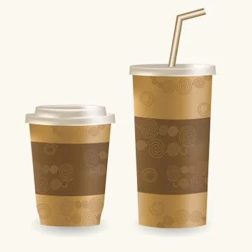 Plastic coffee cup ans disposable cup for beverages with straw over white Stock Illustration