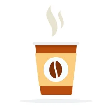 Plastic coffee cup with hot smoke and coffee bean print vector flat isolated Stock Illustration
