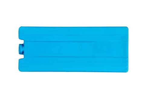 Plastic cold storage battery blue color on white background, top view Stock Photos