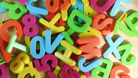 Plastic colored letters and numbers. Alphabet Stock Footage 94699408