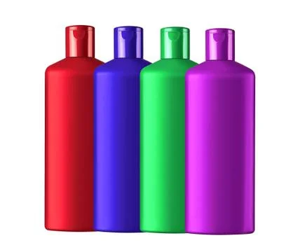 Plastic colorful bottles shampoo isolated on white background Stock-Fotos