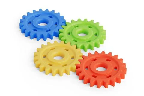 Plastic Colorful Cogwheels. 3d Rendering Stock Illustration